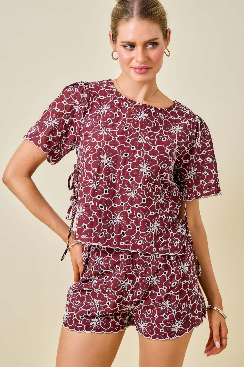 Embroidered Floral Blouse (maroon)