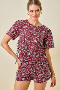 Embroidered Floral Blouse (maroon)