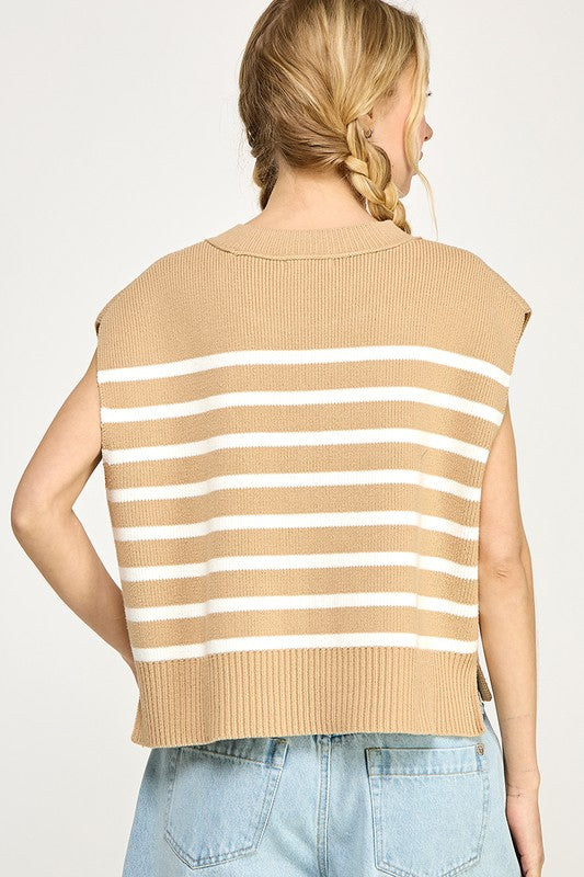 Casual Comfy Sweater Vest Tank (taupe stripe)