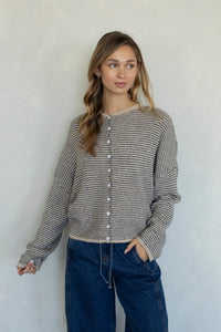 PREORDER The Piper Cardigan (natural pinstripe)