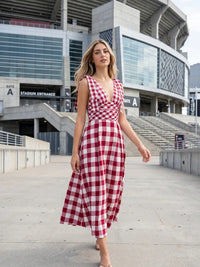 Checkered Maxi Dress (maroon) - GEORGE-MARY'S