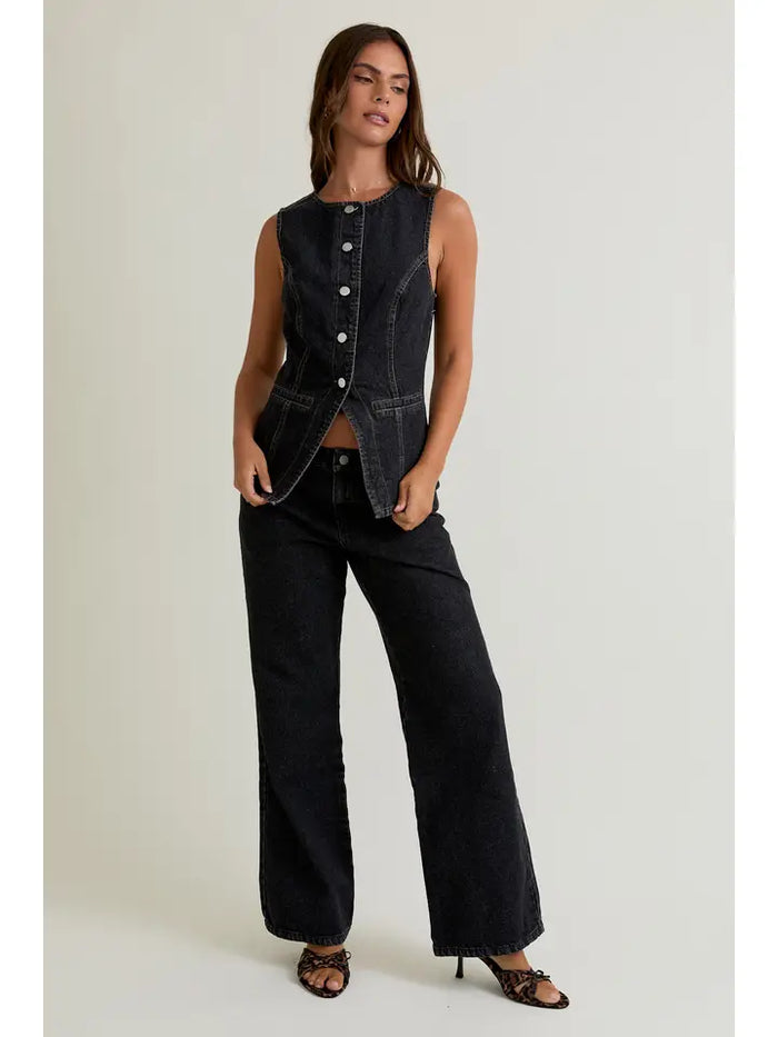 Late Nights Black Denim Vest