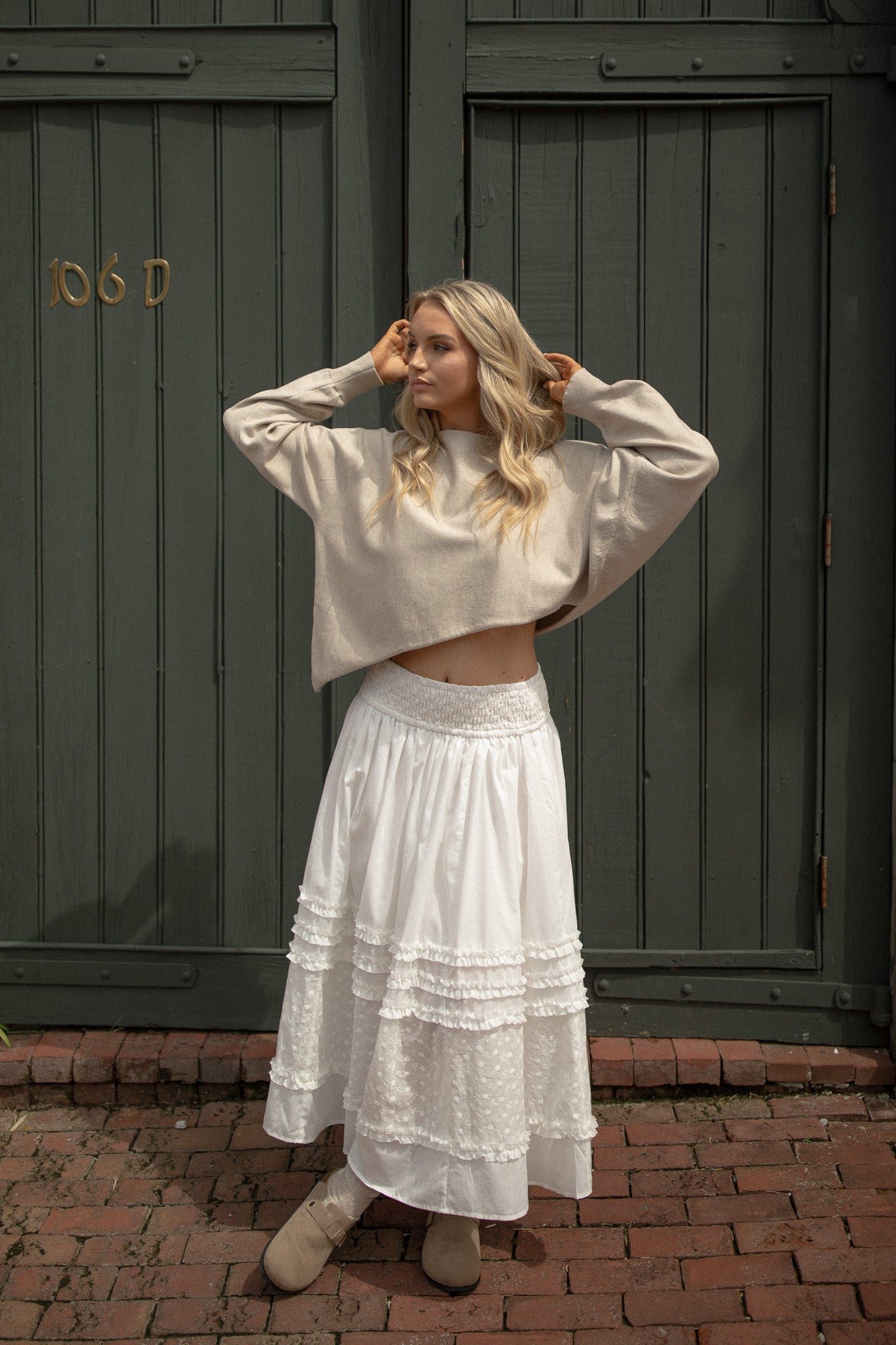 Wanderlust Eyelet Smocked Midi Skirt