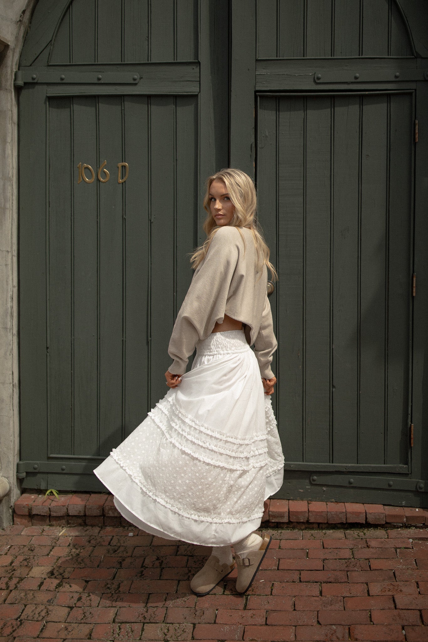 Wanderlust Eyelet Smocked Midi Skirt