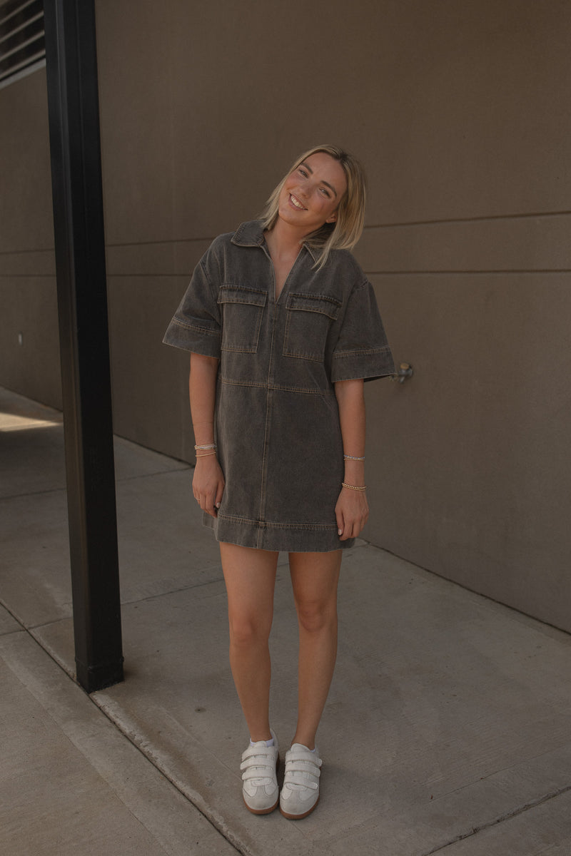 Denim Collared Pocket Dress