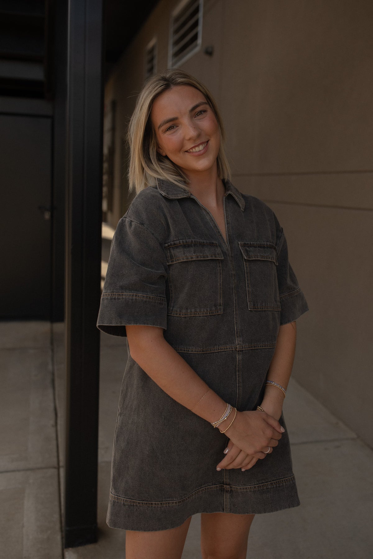 Denim Collared Pocket Dress