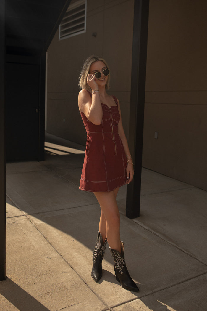 Maroon Top Stitched Dress