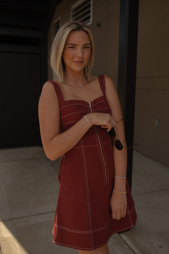 Maroon Top Stitched Dress