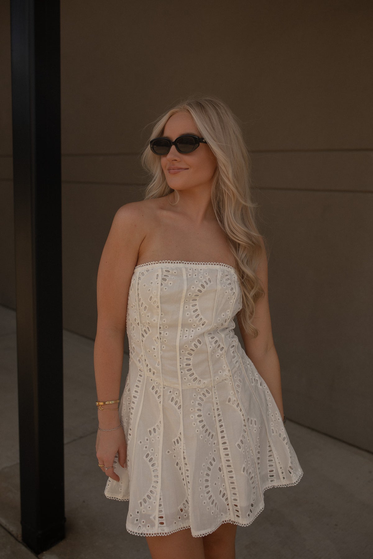 Embroidered White Tube Dress