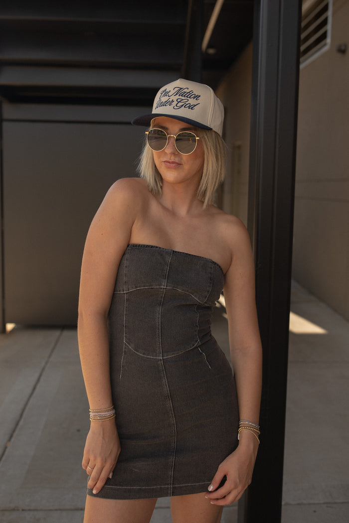 Faded Black Denim Tube Dress