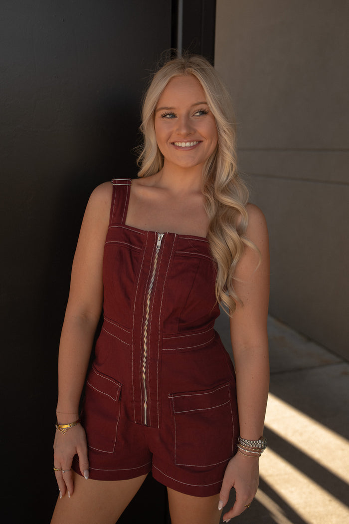Maroon Game Day Zippered Romper