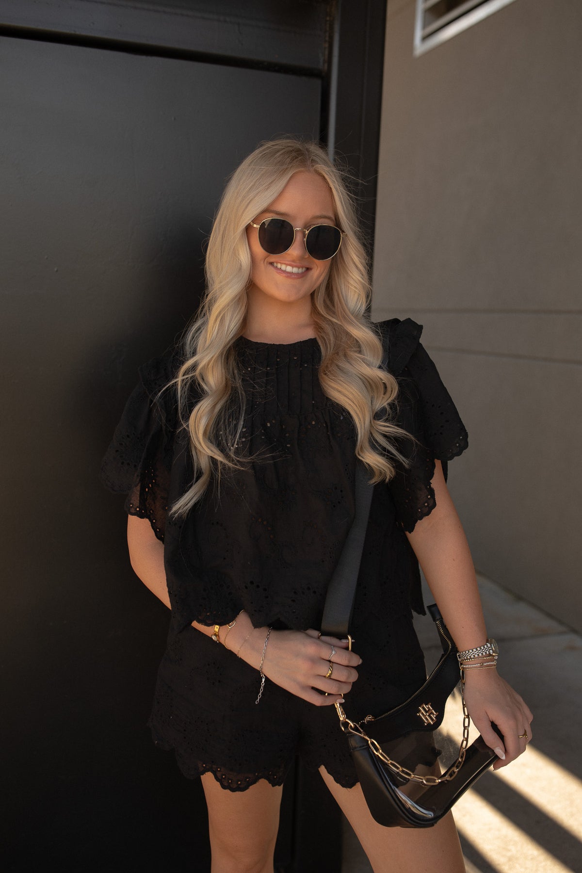 Ella Black Eyelet Shorts