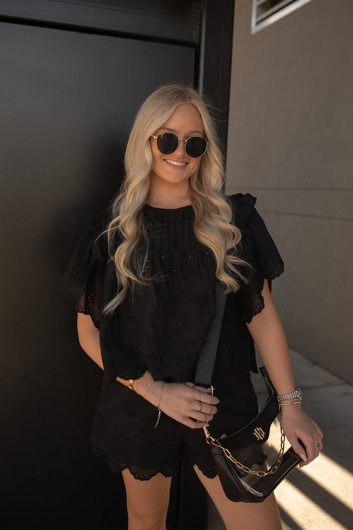 Ella Black Eyelet Shorts