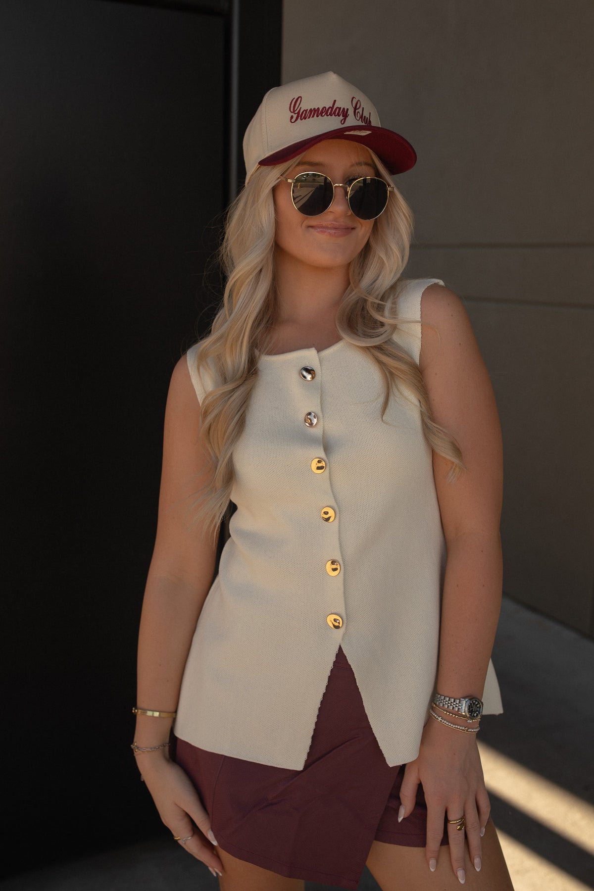 Metal Button Game Day Vest (white)