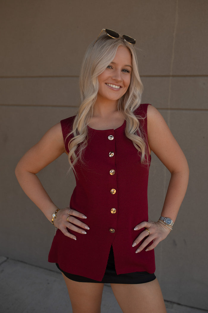 Metal Button Game Day Vest (maroon)