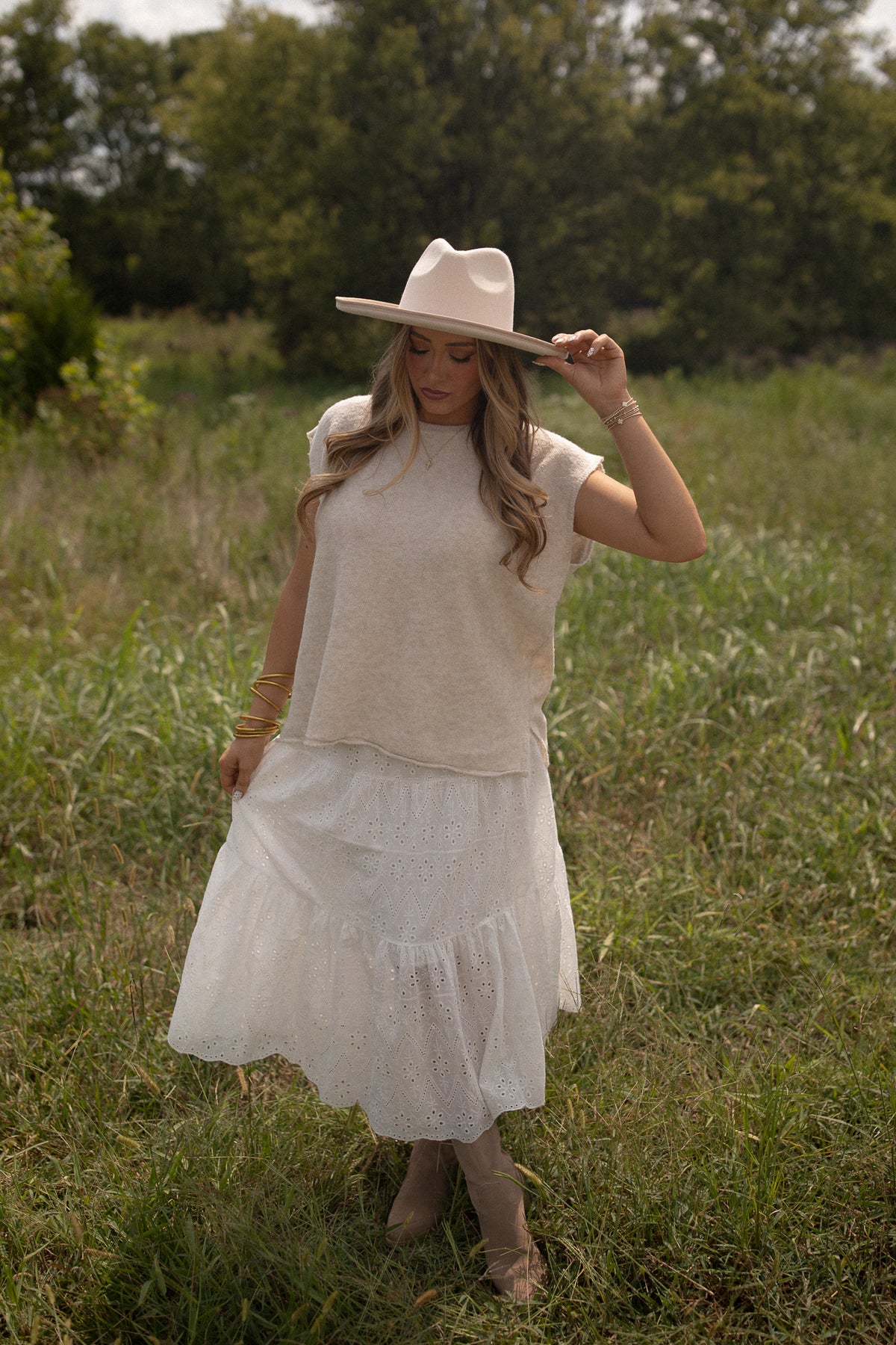 Eyelet Maxi Skirt (white)