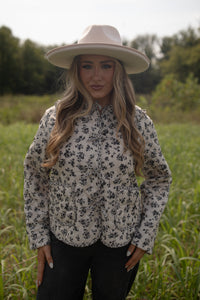 Black Floral Peter Pan Collar Jacket