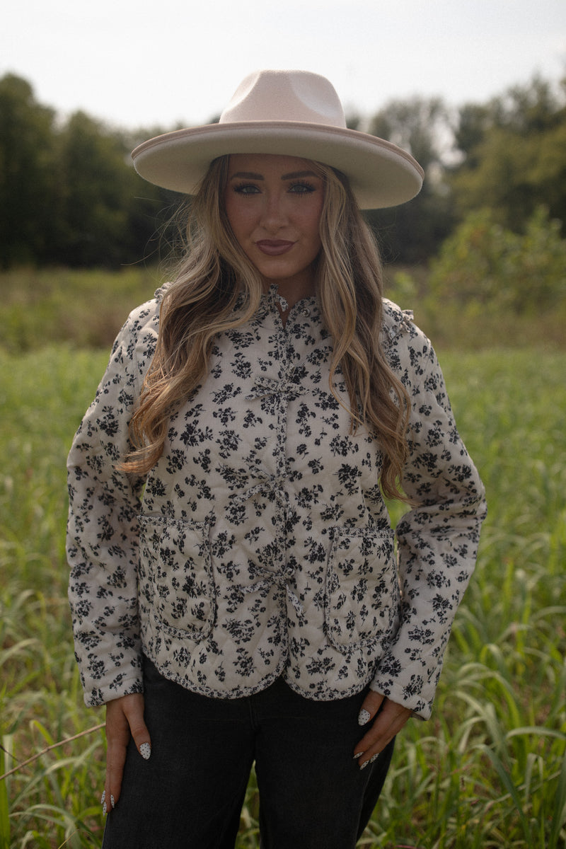 Black Floral Peter Pan Collar Jacket