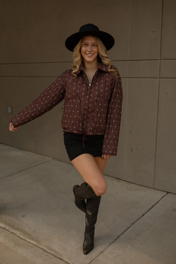 Mia Floral Zip Jacket (burgundy)