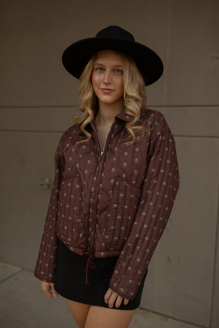 Mia Floral Zip Jacket (burgundy)