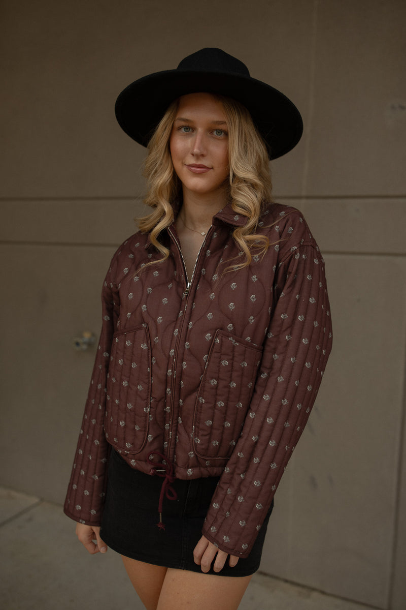 Mia Floral Zip Jacket (burgundy)