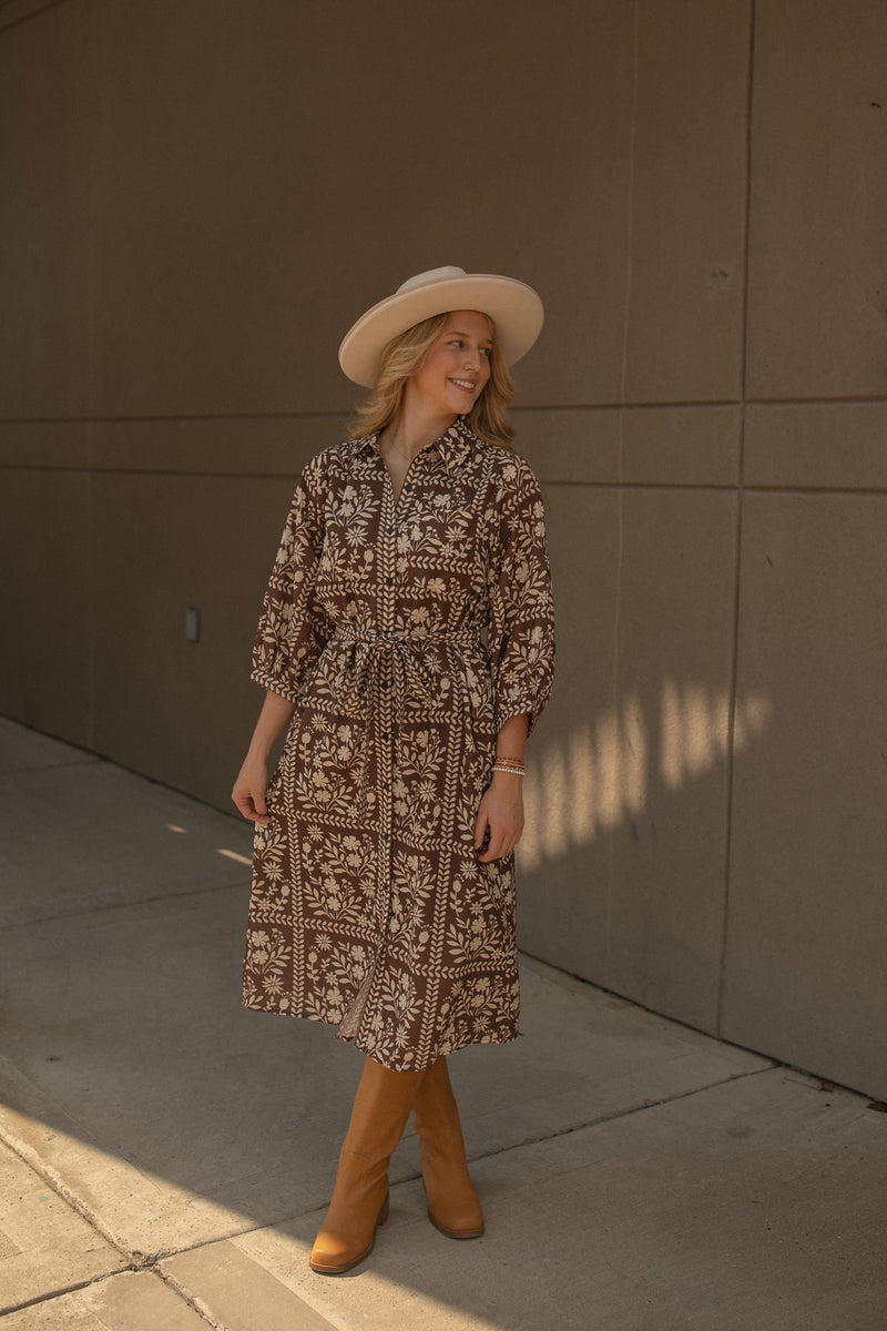 Adeleine Floral Shirt Dress (brown)