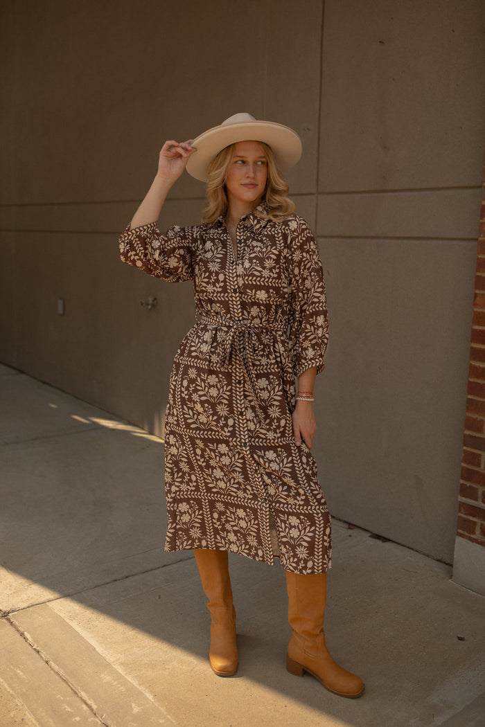 Adeleine Floral Shirt Dress (brown)
