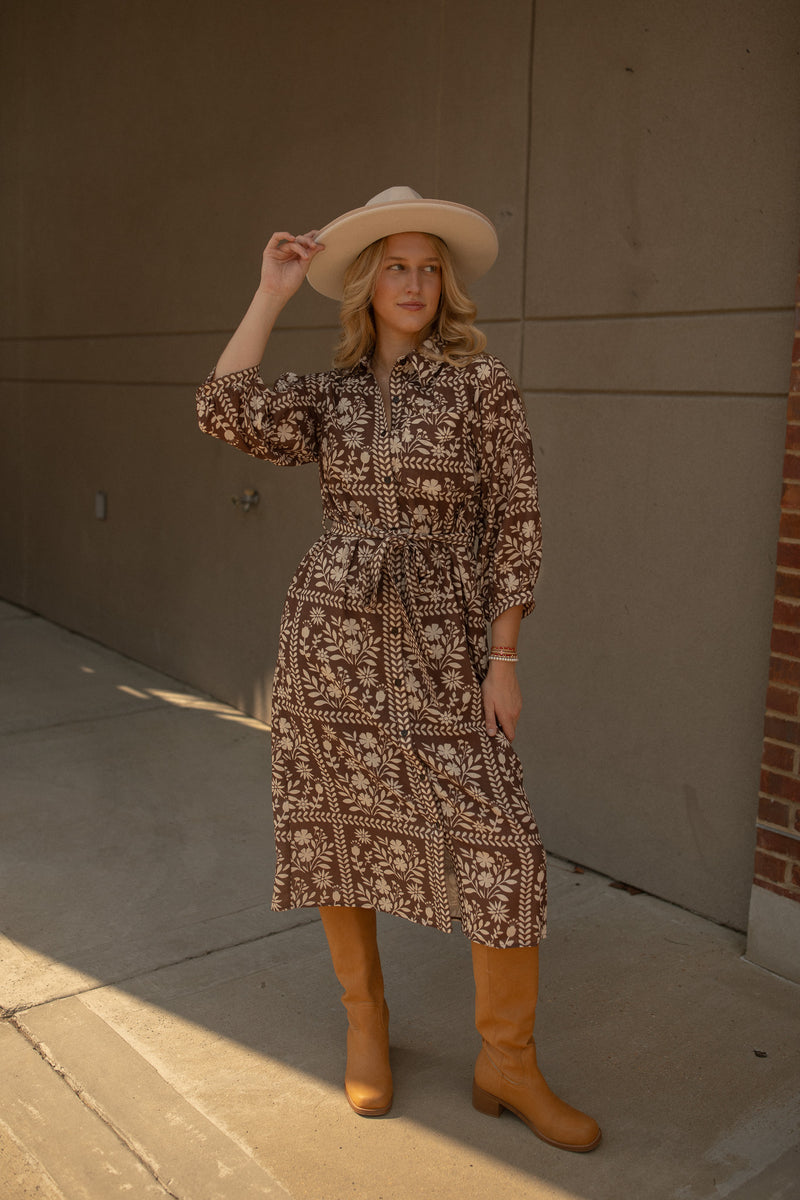 Adeleine Floral Shirt Dress (brown)