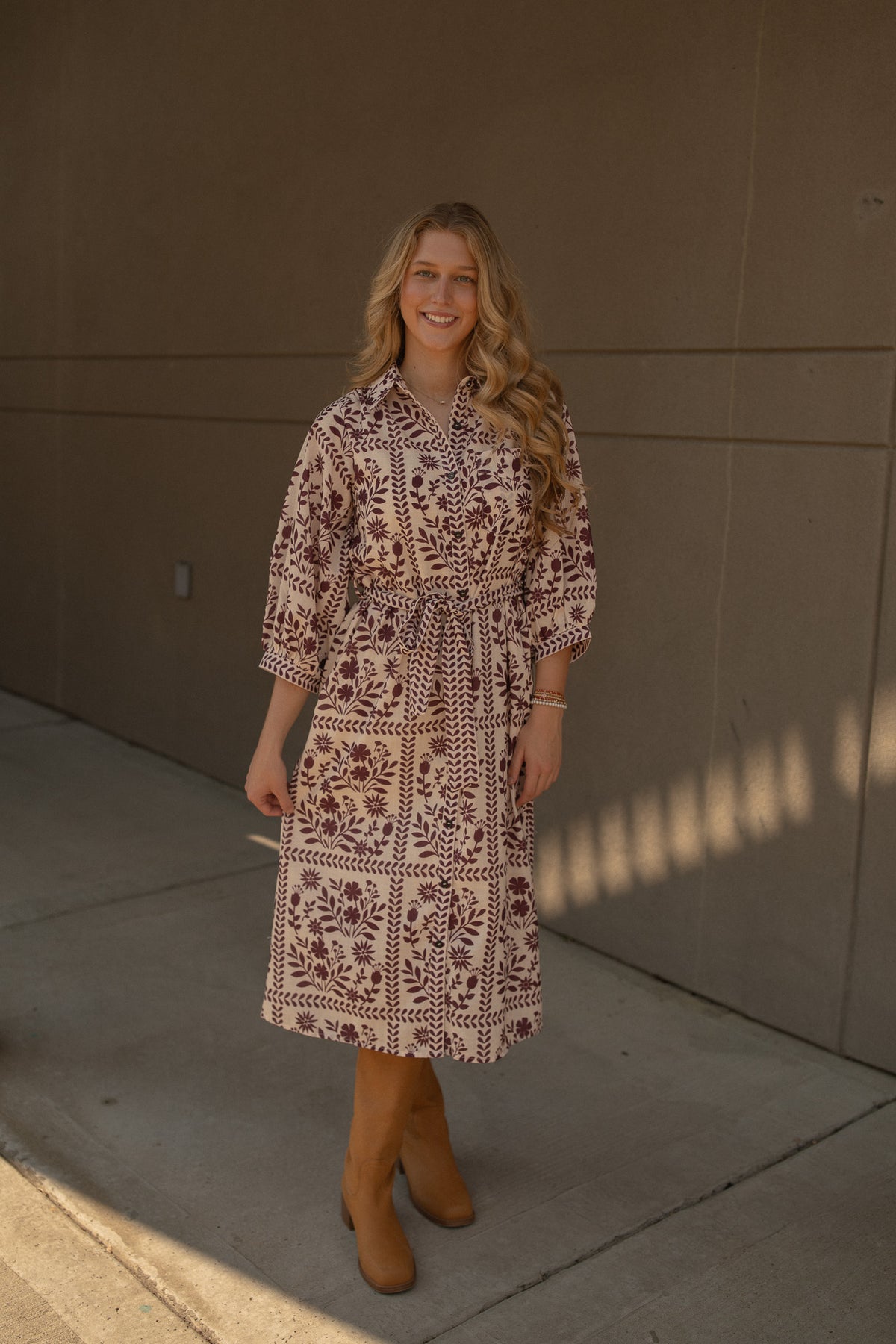 Adeleine Floral Shirt Dress (cream/wine)
