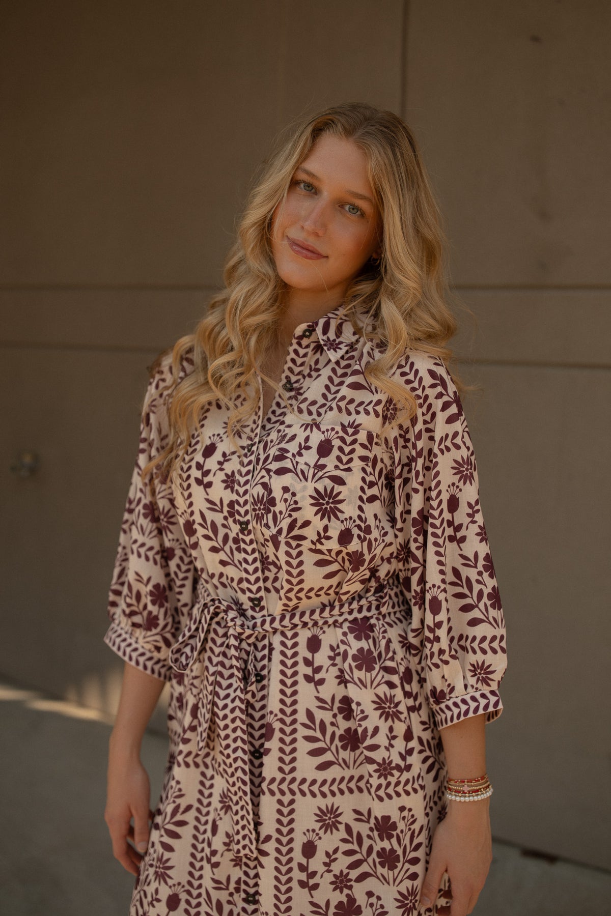 Adeleine Floral Shirt Dress (cream/wine)