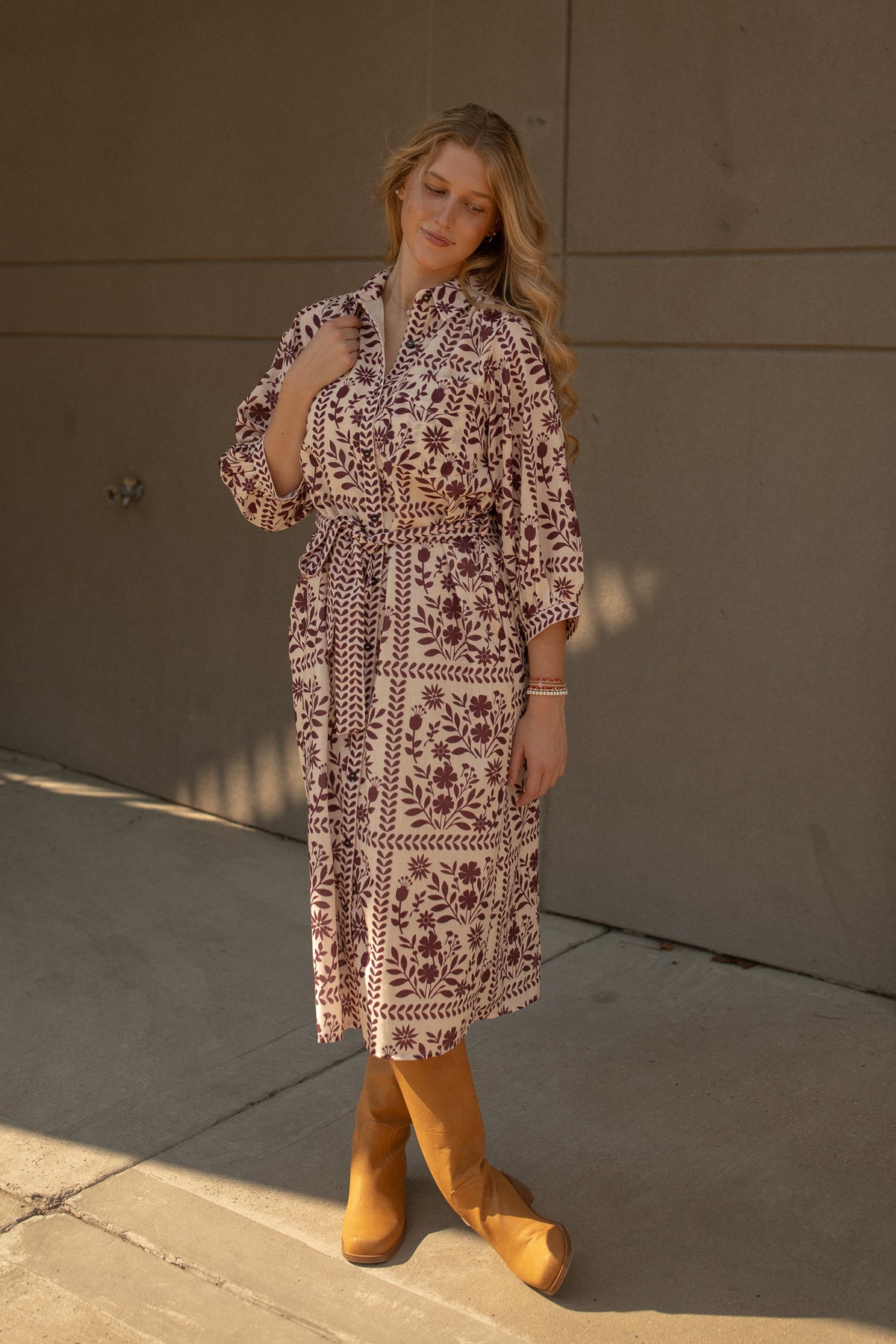 Adeleine Floral Shirt Dress (cream/wine)