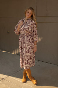 Adeleine Floral Shirt Dress (cream/wine)