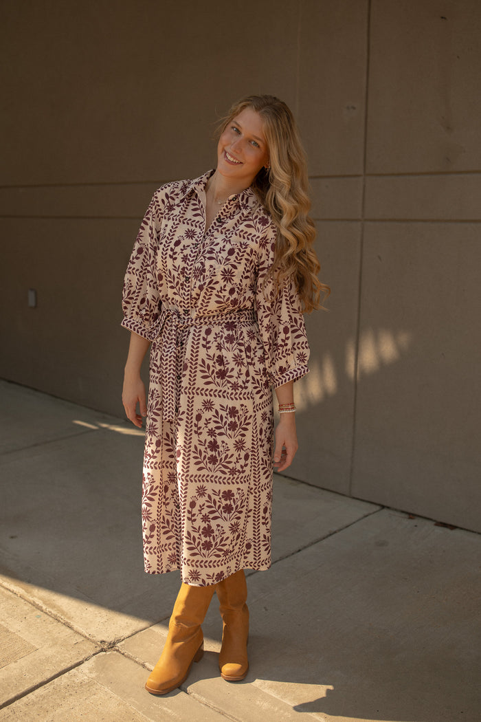 Adeleine Floral Shirt Dress (cream/wine)