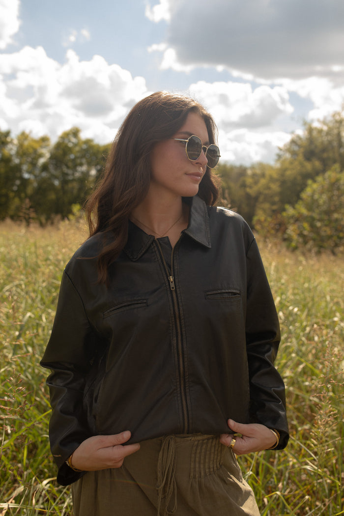 Wells Washed Leather Jacket (black)