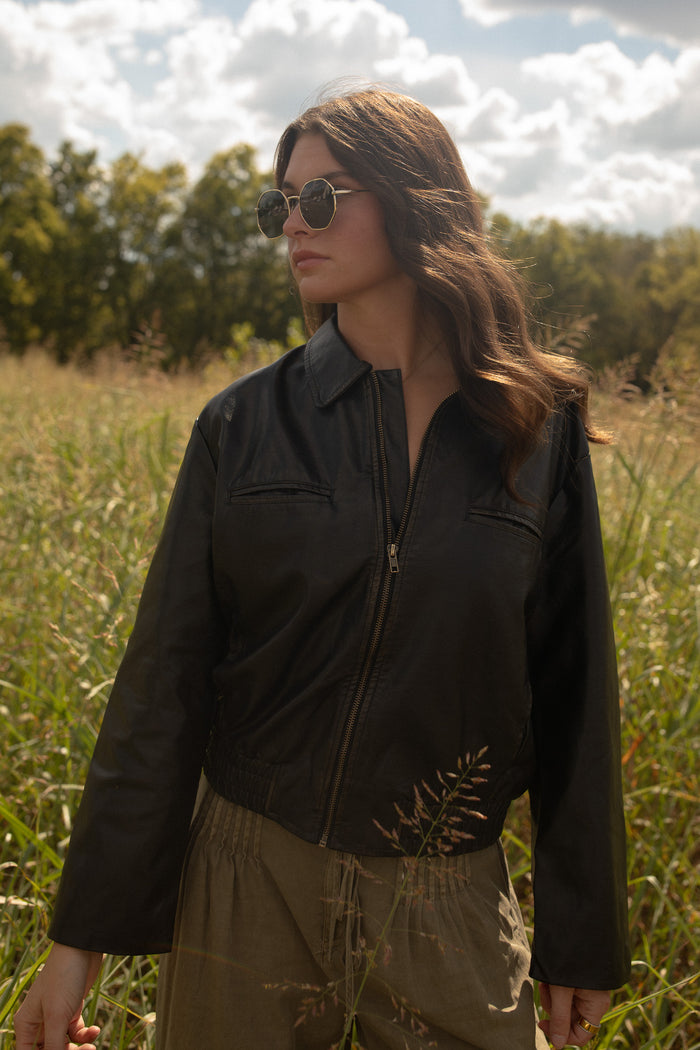 Wells Washed Leather Jacket (black)