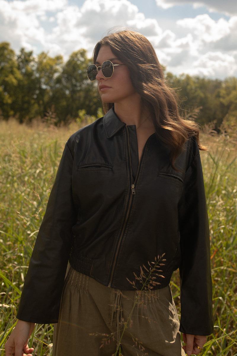 Wells Washed Leather Jacket (black)