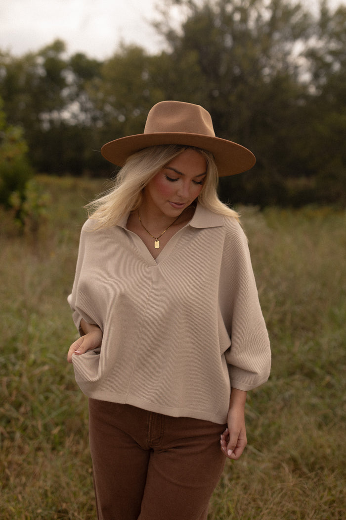 The Townes Collared Top (stone)