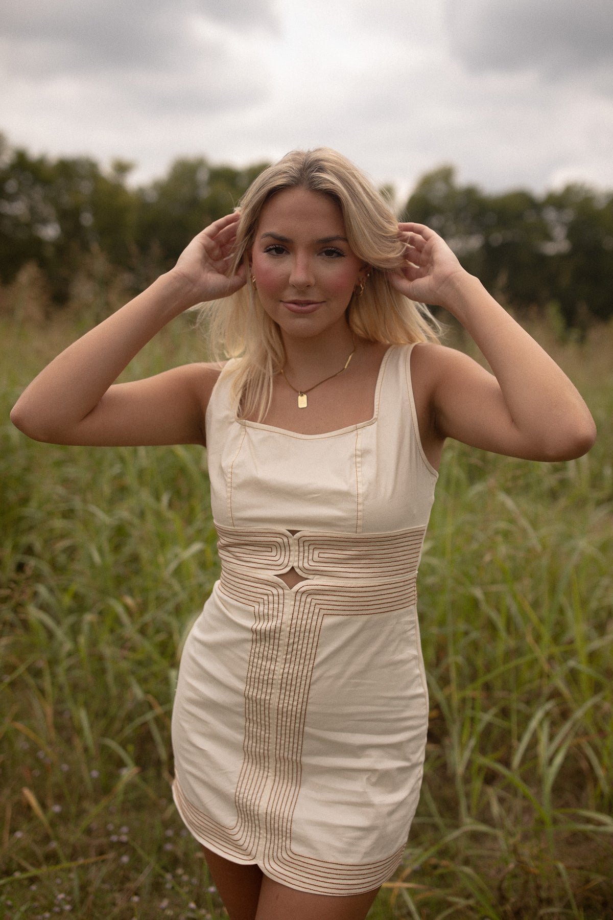Contrast Stitch Dress (cream)