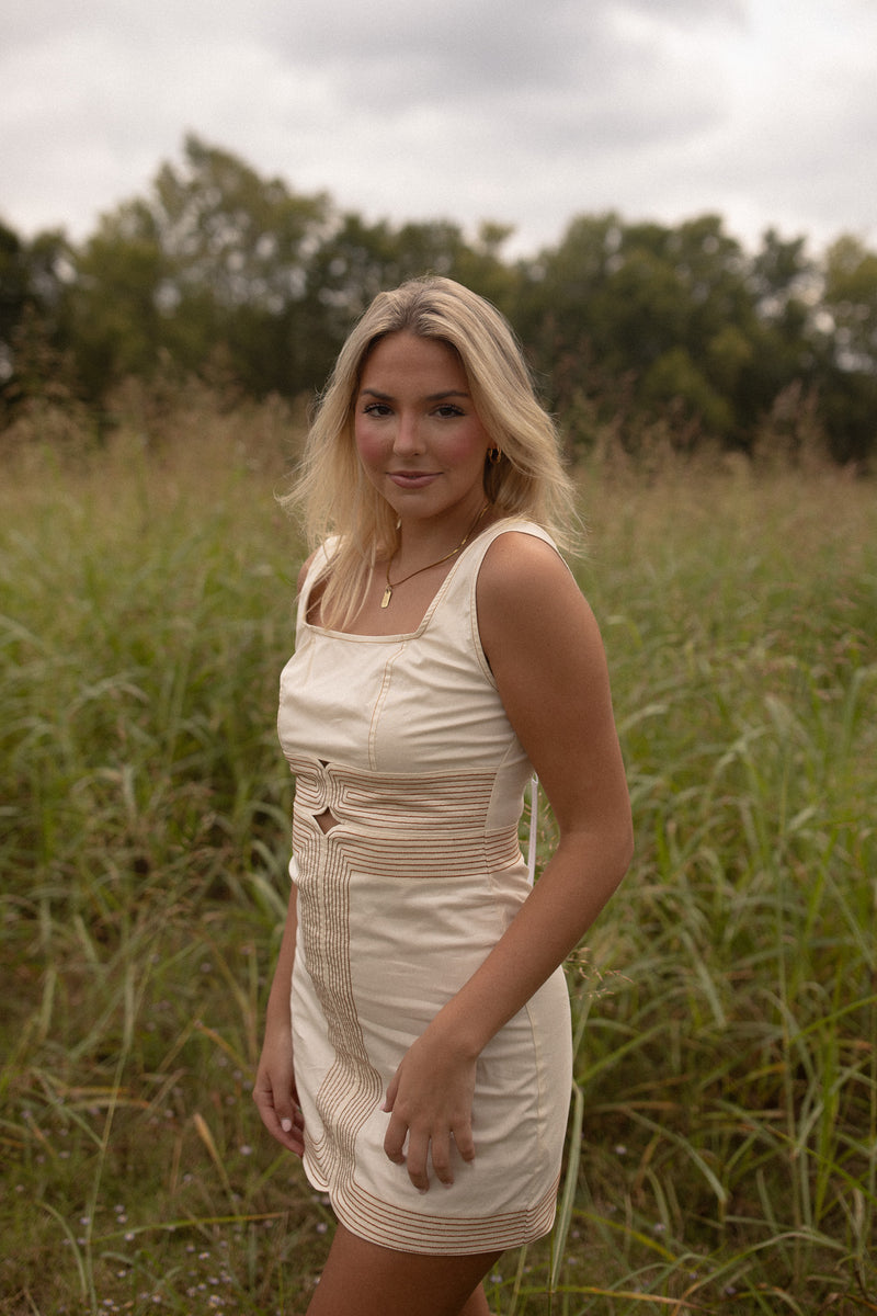Contrast Stitch Dress (cream)