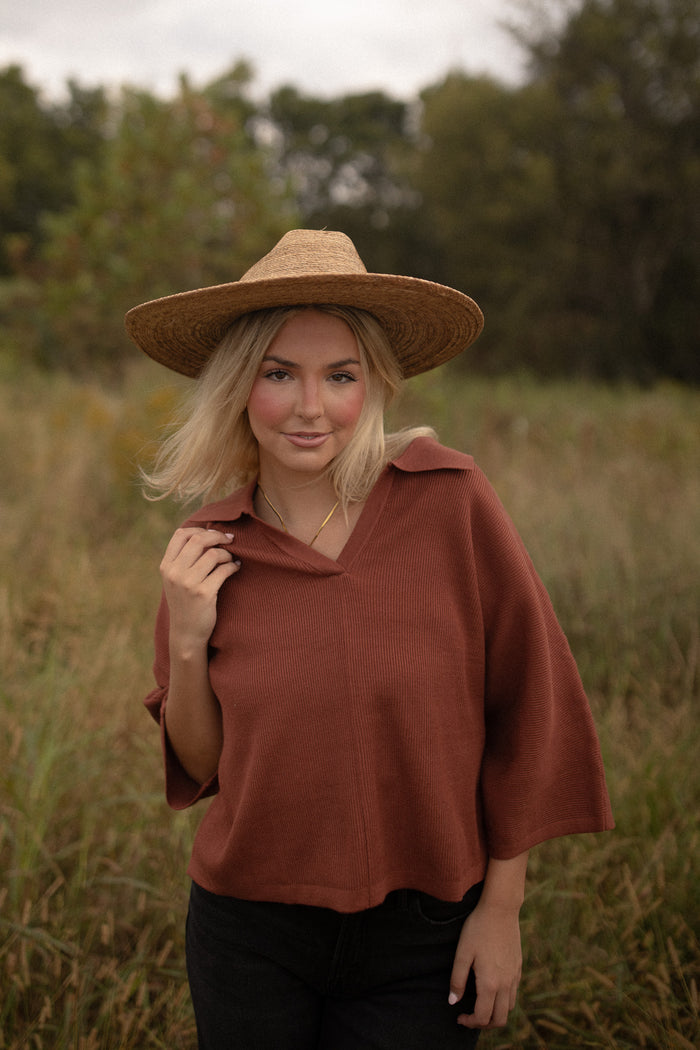 The Townes Collared Top (brown)