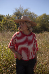 The Penny Cardigan (red/white striped)