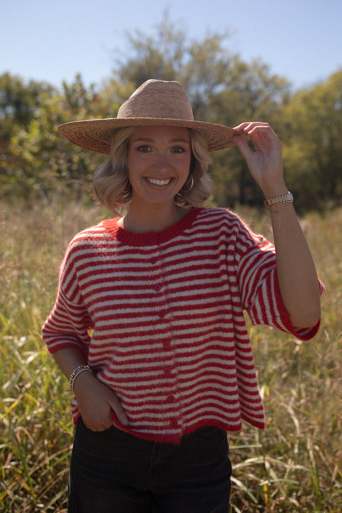 The Penny Cardigan (red/white striped)