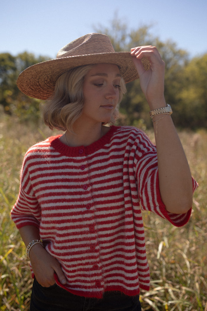 The Penny Cardigan (red/white striped)