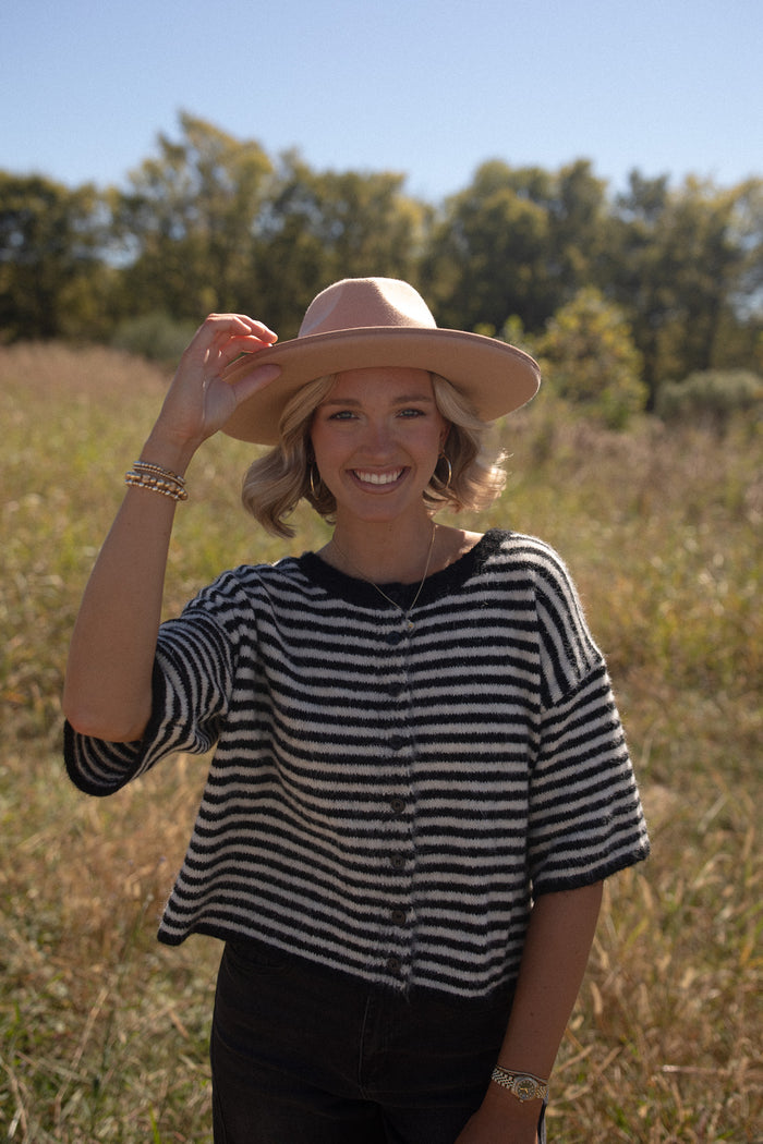 The Penny Cardigan (black/ivory stripe)