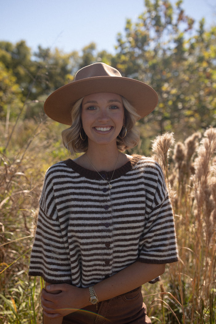 The Penny Cardigan (brown/ivory stripe)