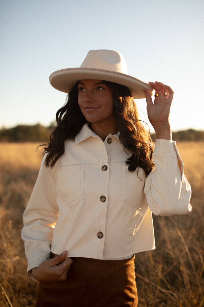 Porter Faux Leather Jacket (ivory)