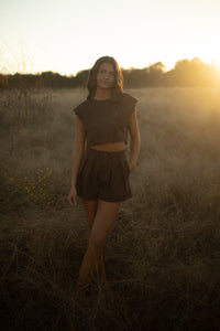 Chocolate Embroidery Pleated Shorts