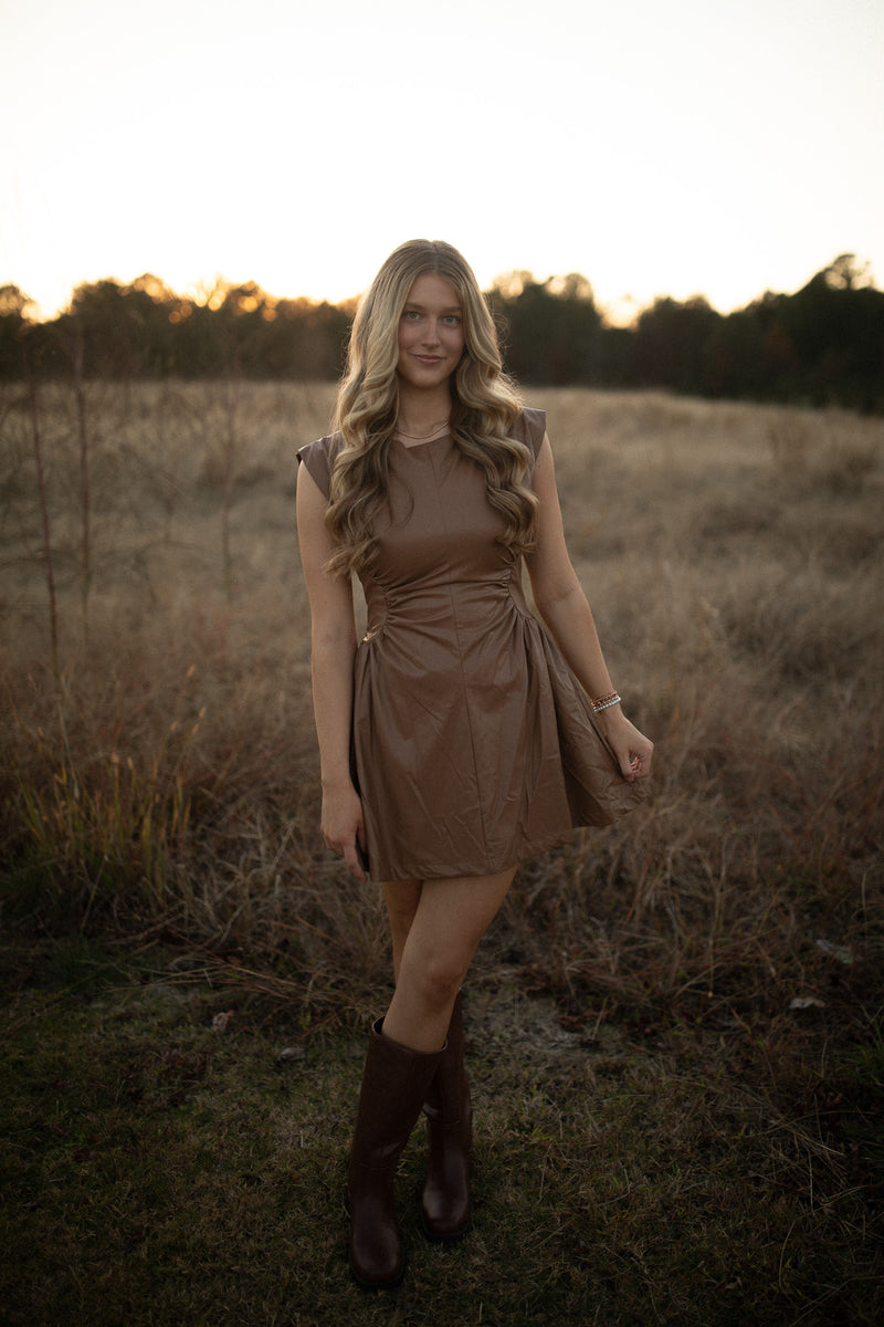 Side Smocked Pleather Dress