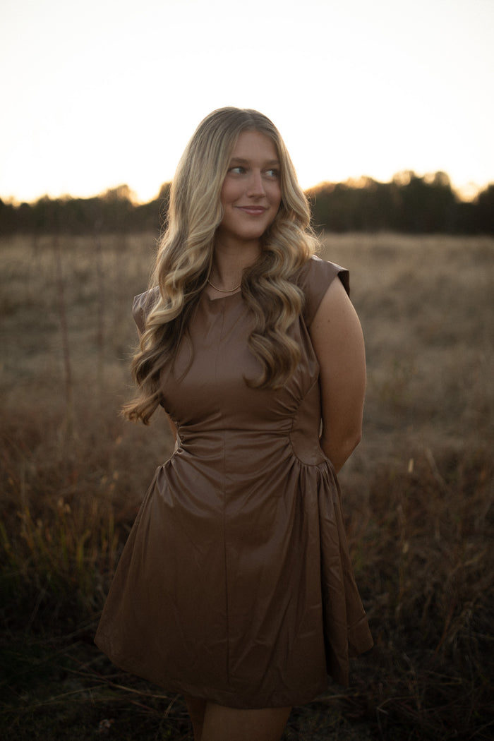 Side Smocked Pleather Dress