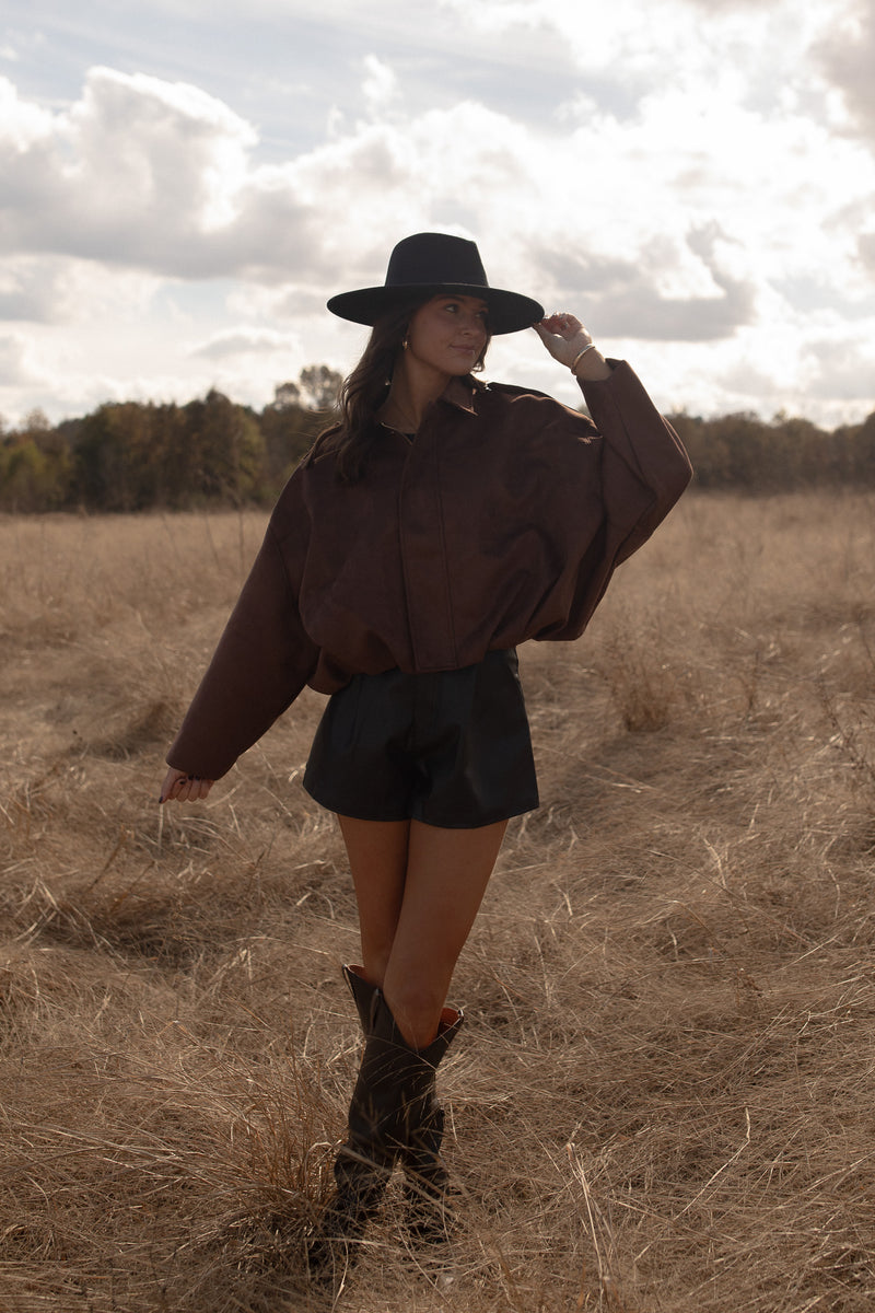 Chocolate Suede Bomber Jacket